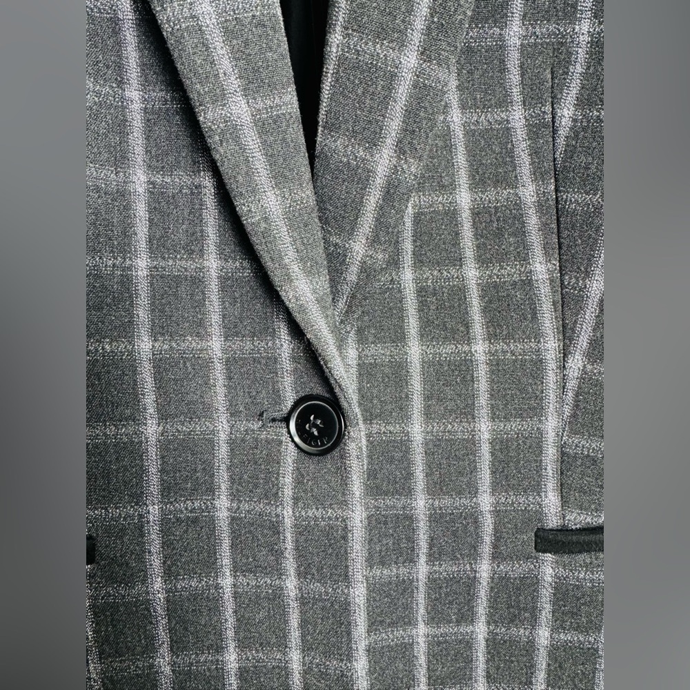 Tommy Hilfiger Plaid Blazer Gray Windowpane Elbow Patches Size 8 - Picture 3 of 9